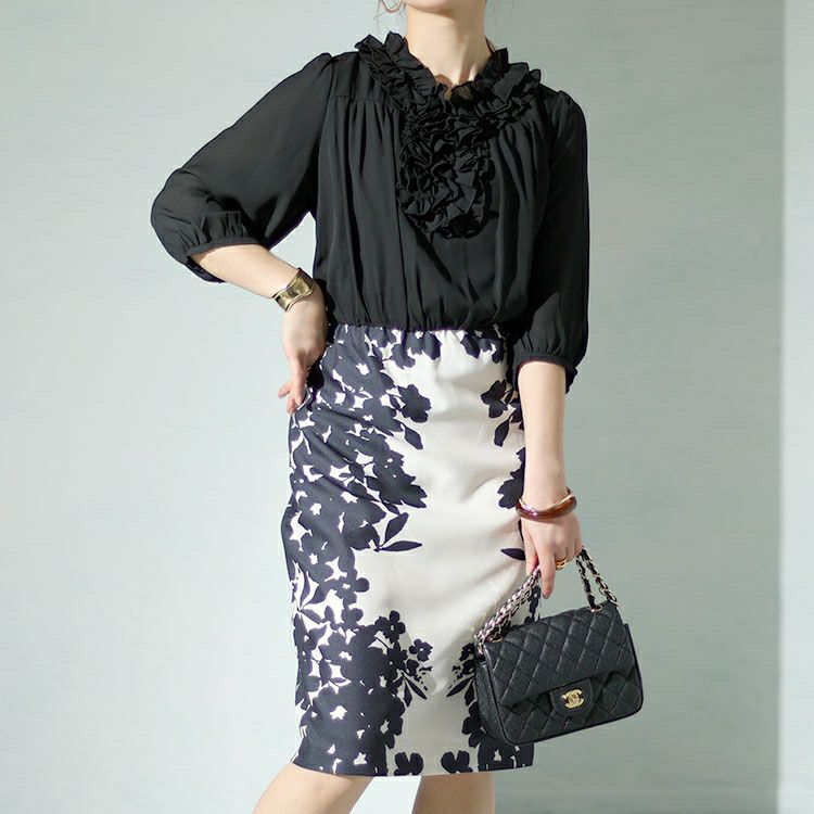 大きいサイズ レディース 花柄切替えワンピース　sfe-0002