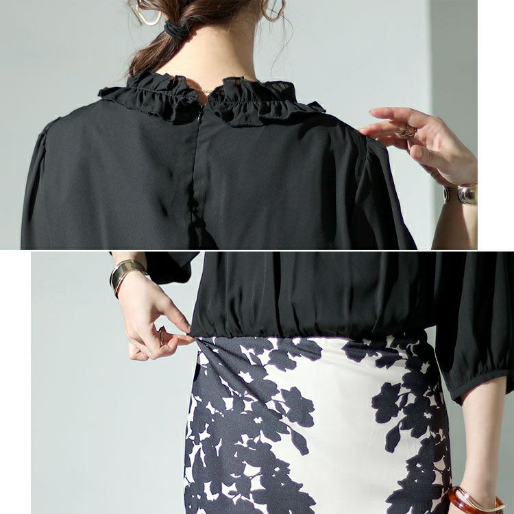 大きいサイズ レディース 花柄切替えワンピース　sfe-0002