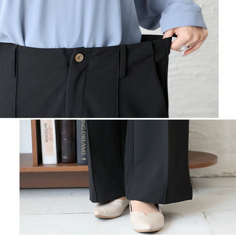 大きいサイズ レディース センターラインストレッチワイドパンツ　sfe-0001