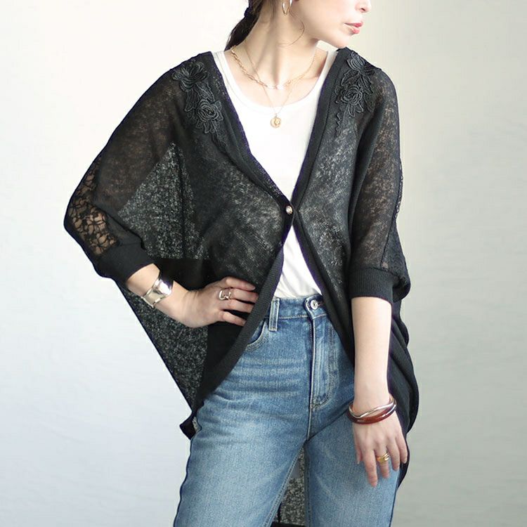 大きいサイズ レディース レース切替えモモンガカーディガン　sfe-0004