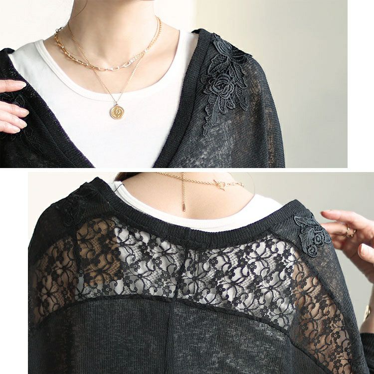 大きいサイズ レディース レース切替えモモンガカーディガン　sfe-0004