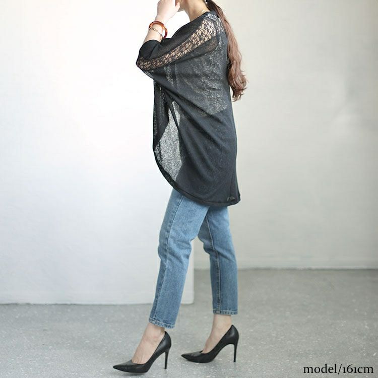 大きいサイズ レディース レース切替えモモンガカーディガン　sfe-0004