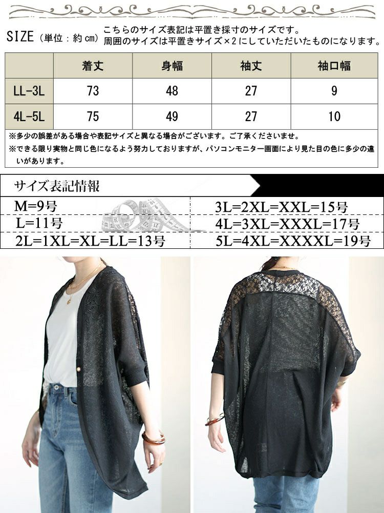 大きいサイズ レディース レース切替えモモンガカーディガン　sfe-0004