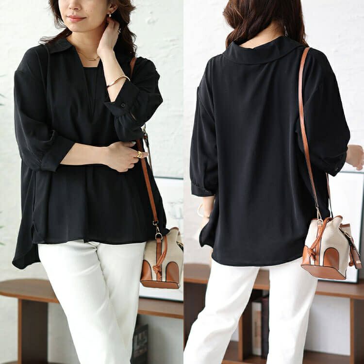 大きいサイズ レディース 接触冷感＆UVカットスキッパーサイドスリットブラウス　cpdai-640393