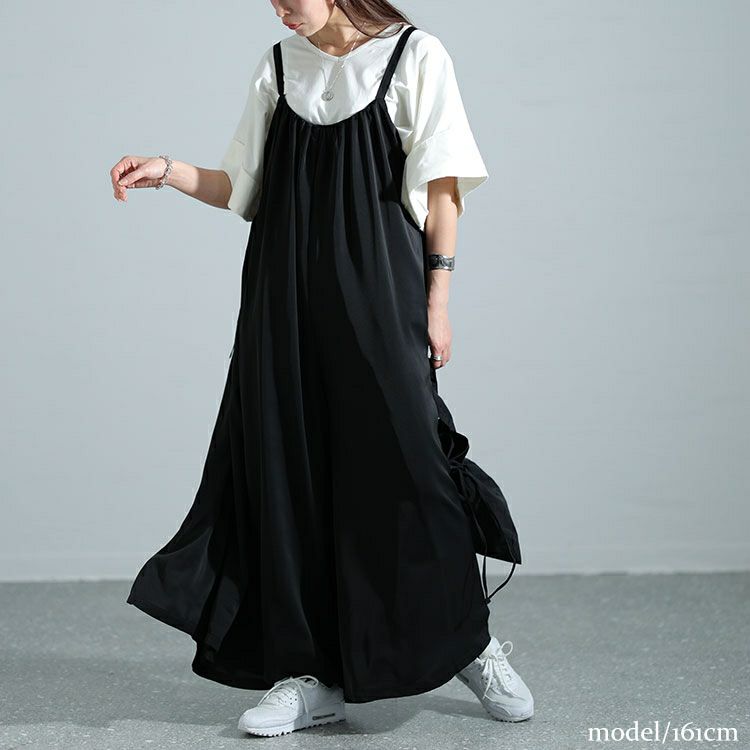 大きいサイズ レディース ギャザーワイドサロペットパンツ　nw-24007