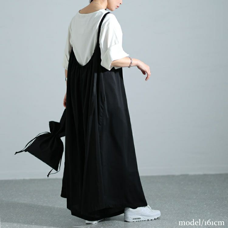 大きいサイズ レディース ギャザーワイドサロペットパンツ　nw-24007