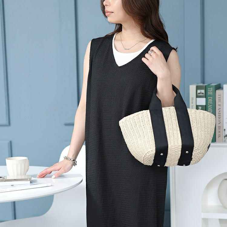 大きいサイズ レディース バックスリットシャーリングワンピース　fem-442