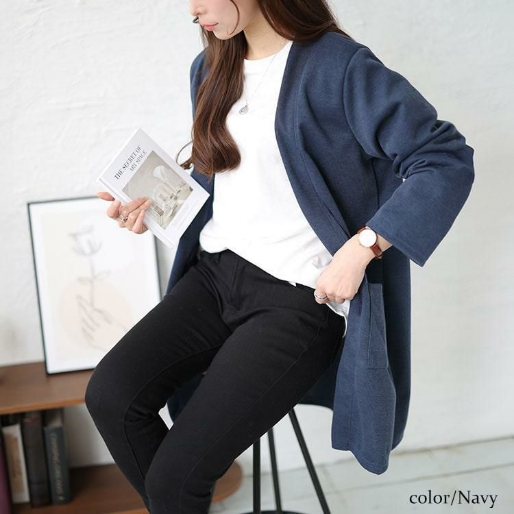 大きいサイズ レディース ロング丈トッパーカーディガン　cast-5542026 ネイビー