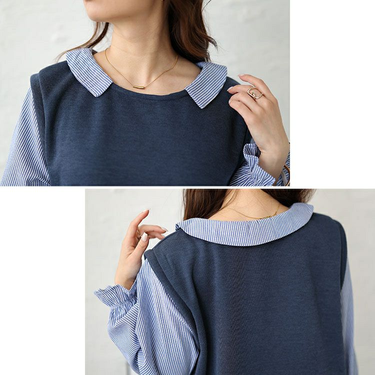 大きいサイズ レディース キャンディスリーブフェイクベストプルオーバー　cast-5542025