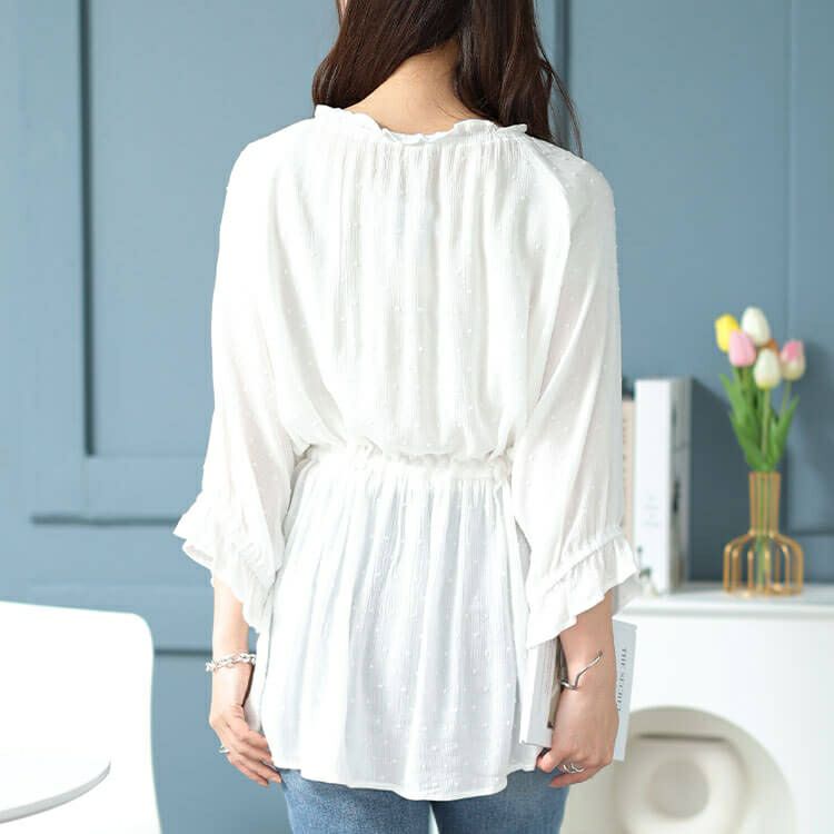 大きいサイズ レディース ミニフリル襟ドット楊柳ドビーブラウス　cpdai-640377