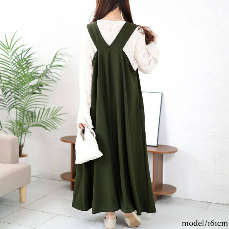 大きいサイズ レディース Vネックフレアジャンパースカート　plan-2300467