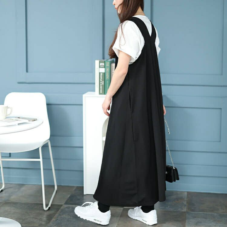 大きいサイズ レディース Vネックフレアジャンパースカート plan