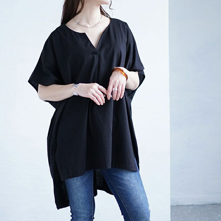 大きいサイズ レディース サイドスリットフロントタックドルマンチュニック　fem-464