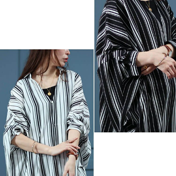 大きいサイズ レディース ランダムストライプドルマンチュニック　nw-24017