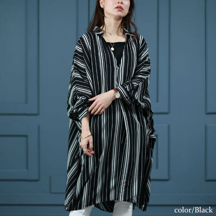 大きいサイズ レディース ランダムストライプドルマンチュニック　nw-24017