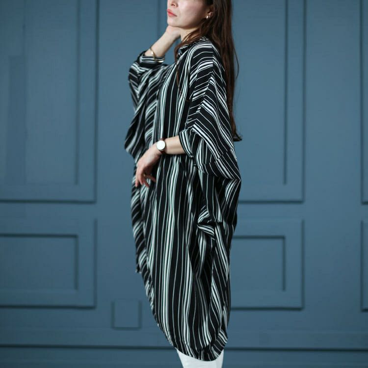 大きいサイズ レディース ランダムストライプドルマンチュニック　nw-24017