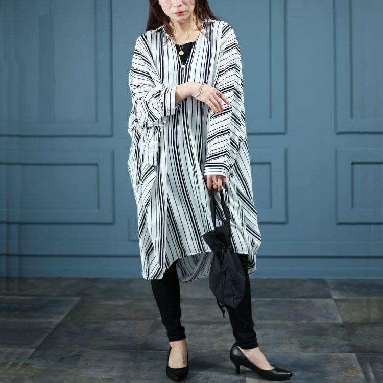 大きいサイズ レディース ランダムストライプドルマンチュニック　nw-24017