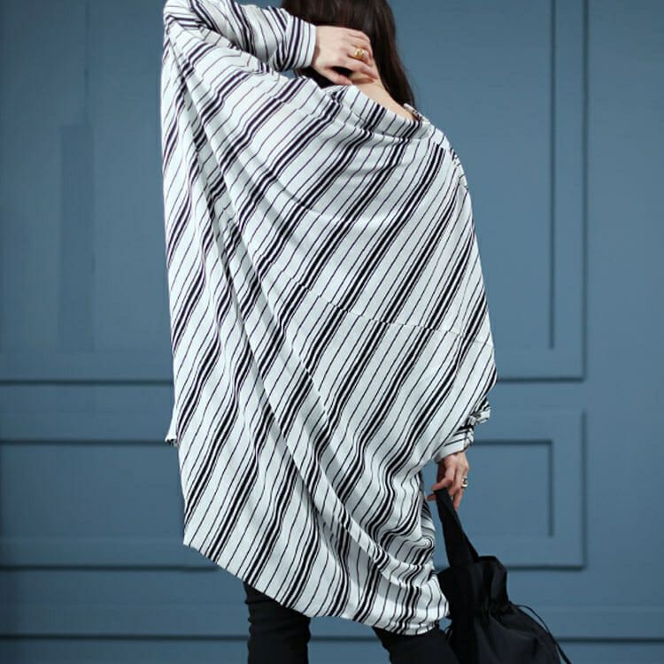 大きいサイズ レディース ランダムストライプドルマンチュニック　nw-24017