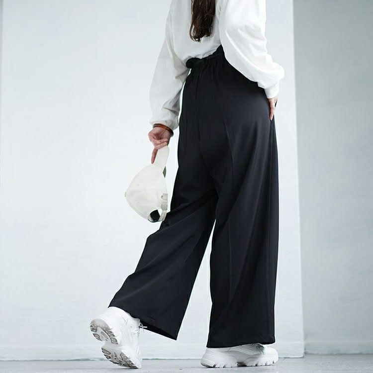 大きいサイズ レディース 細ベルト付きセンタープレスワイドパンツ　fem-468