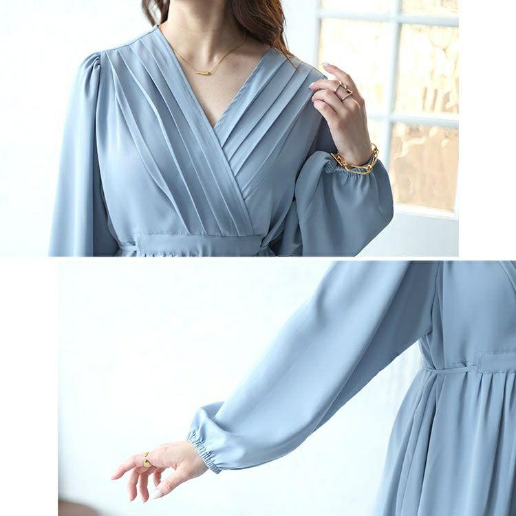 大きいサイズ レディース パワーショルダーカシュクールワンピース　fem-451