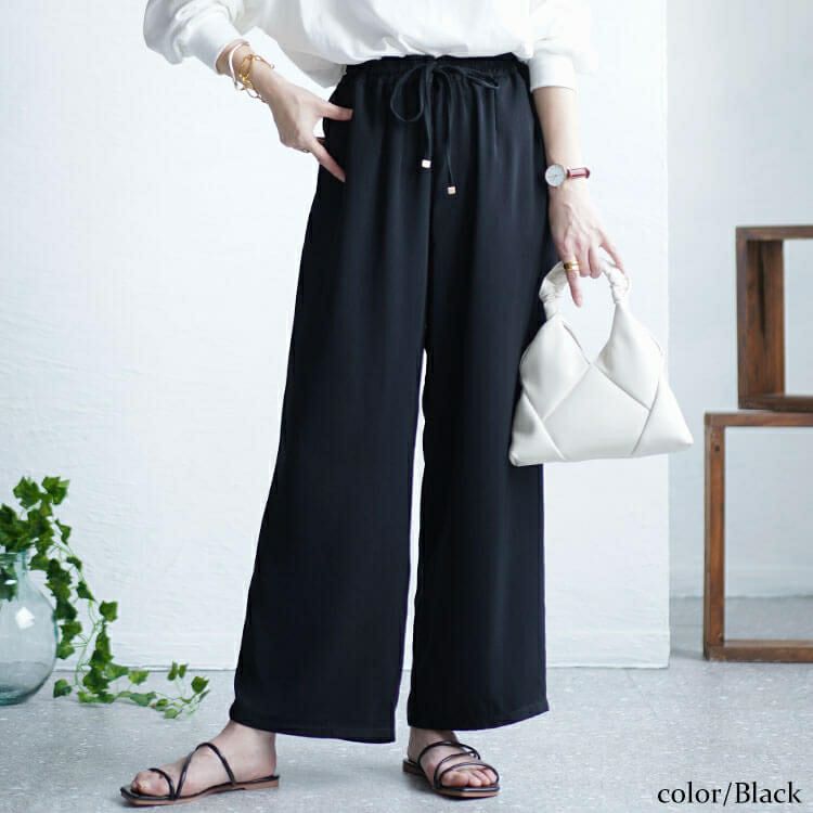 大きいサイズ レディース 接触冷感とろみツイルイージーパンツ　tkb-141564327