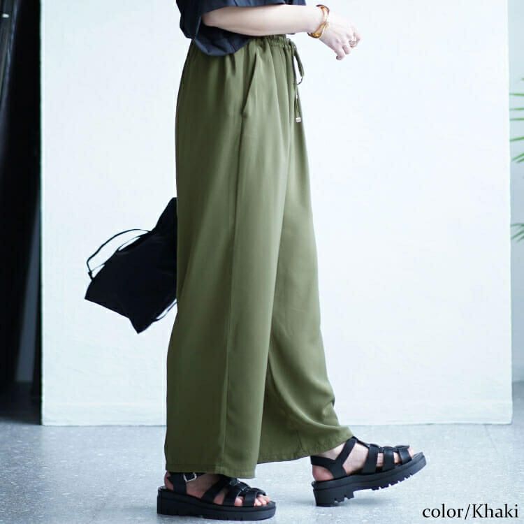 大きいサイズ レディース 接触冷感とろみツイルイージーパンツ　tkb-141564327