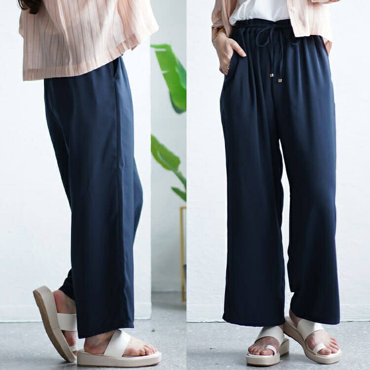 大きいサイズ レディース 接触冷感とろみツイルイージーパンツ　tkb-141564327