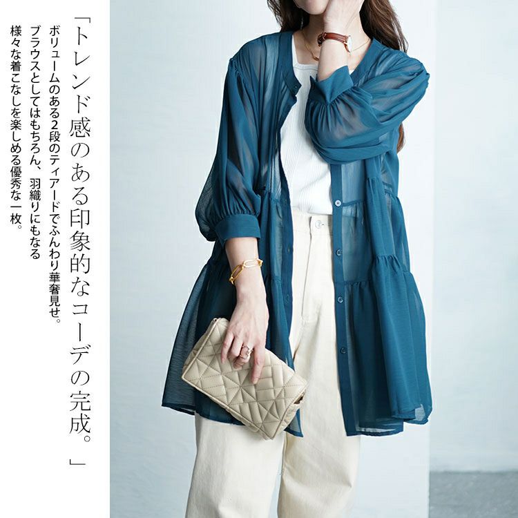 大きいサイズ レディース ティアードシアーブラウス　maru-30007