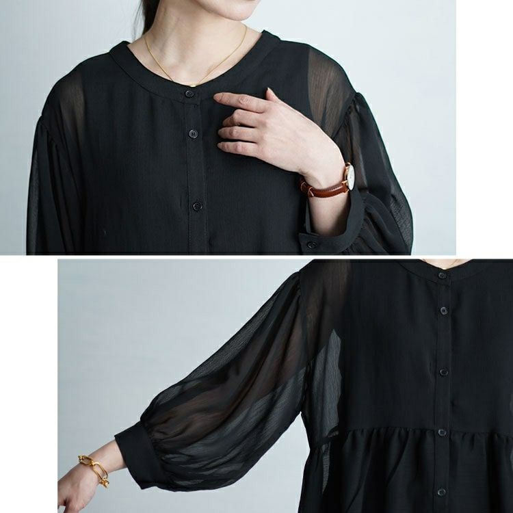 大きいサイズ レディース ティアードシアーブラウス　maru-30007