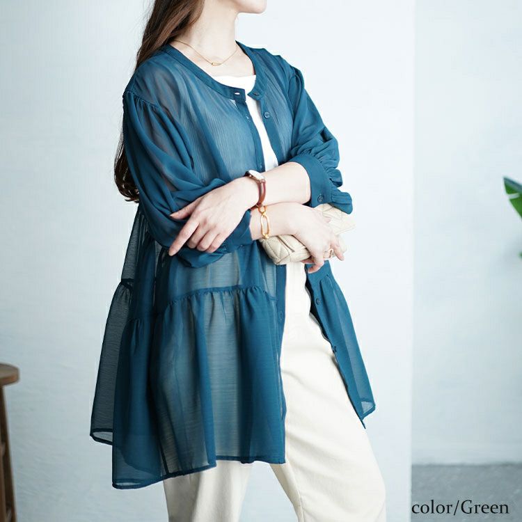 大きいサイズ レディース ティアードシアーブラウス　maru-30007