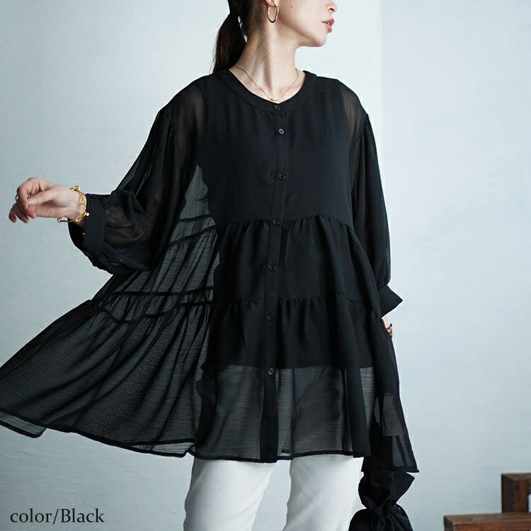 大きいサイズ レディース ティアードシアーブラウス　maru-30007