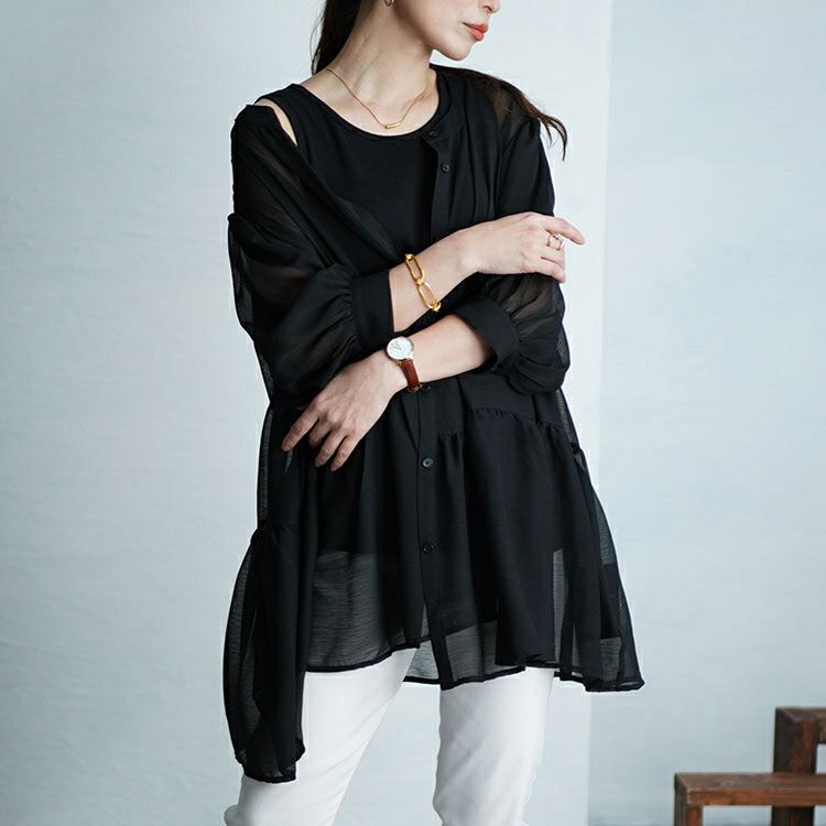 大きいサイズ レディース ティアードシアーブラウス　maru-30007