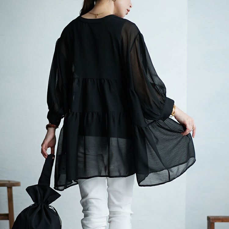 大きいサイズ レディース ティアードシアーブラウス　maru-30007