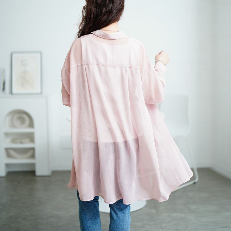 大きいサイズ レディース ワッシャーシアーロングシャツ maru-6728