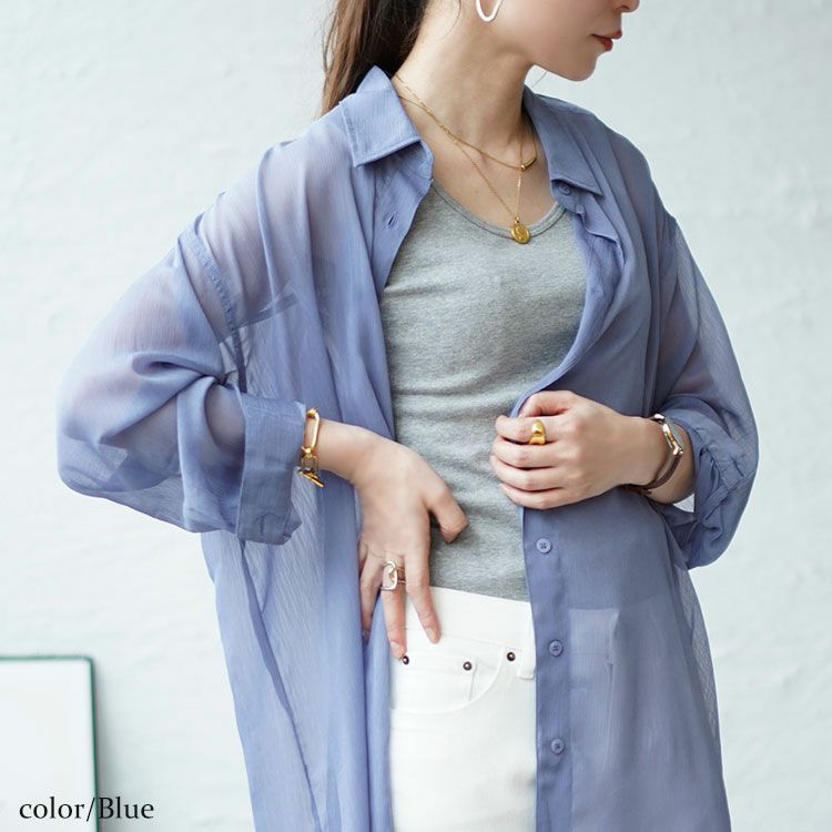 大きいサイズ レディース ワッシャーシアーロングシャツ　maru-6728