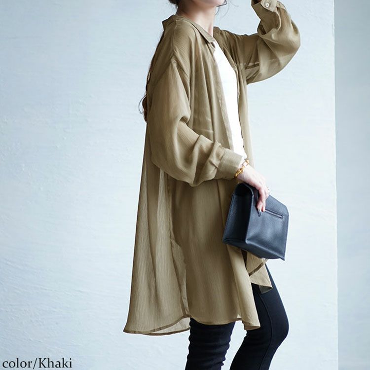 大きいサイズ レディース ワッシャーシアーロングシャツ　maru-6728