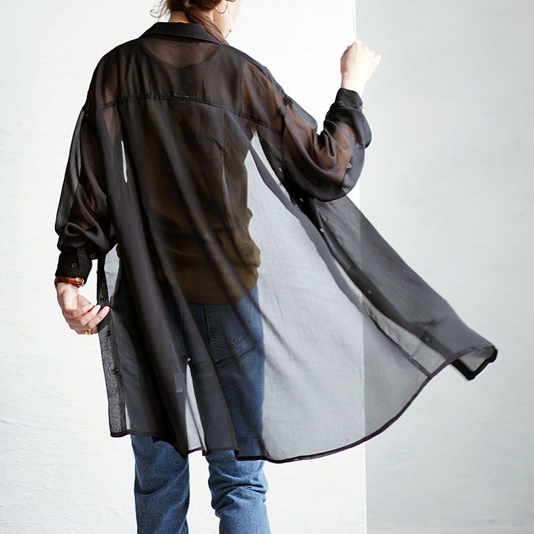 大きいサイズ レディース ワッシャーシアーロングシャツ　maru-6728