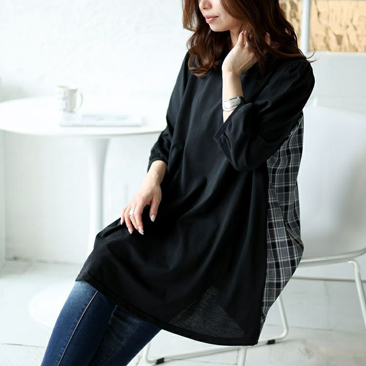 イベントセール】 大きいサイズ レディース バックチェック柄切り替え