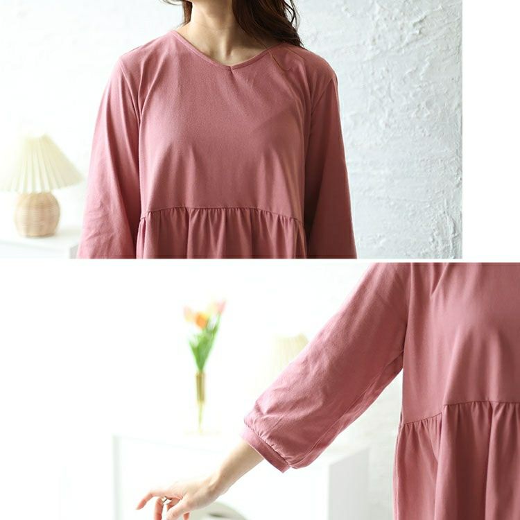 大きいサイズ レディース ギャザー切り替えフレアチュニック　cast-5542033