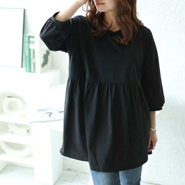 大きいサイズ レディース ギャザー切り替えフレアチュニック　cast-5542033