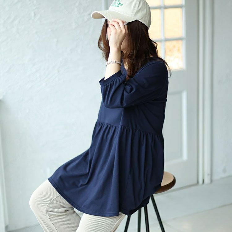 大きいサイズ レディース ギャザー切り替えフレアチュニック　cast-5542033