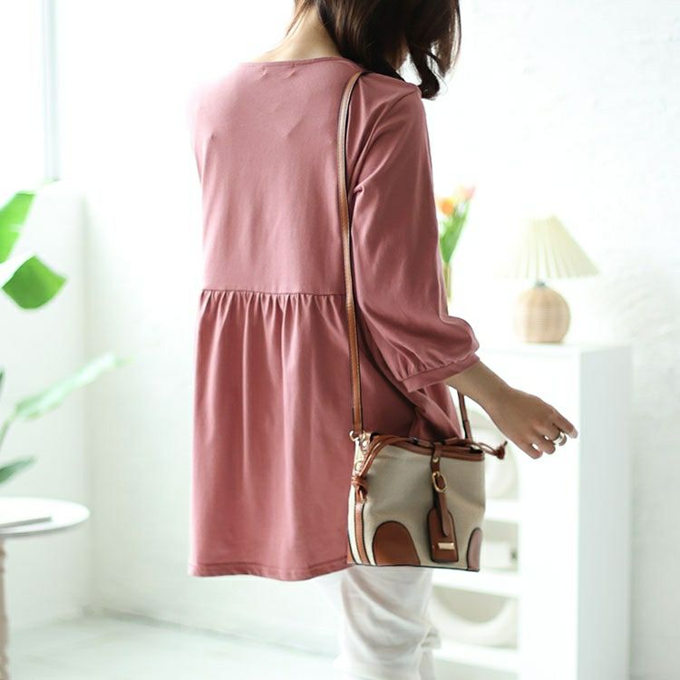 大きいサイズ レディース ギャザー切り替えフレアチュニック　cast-5542033