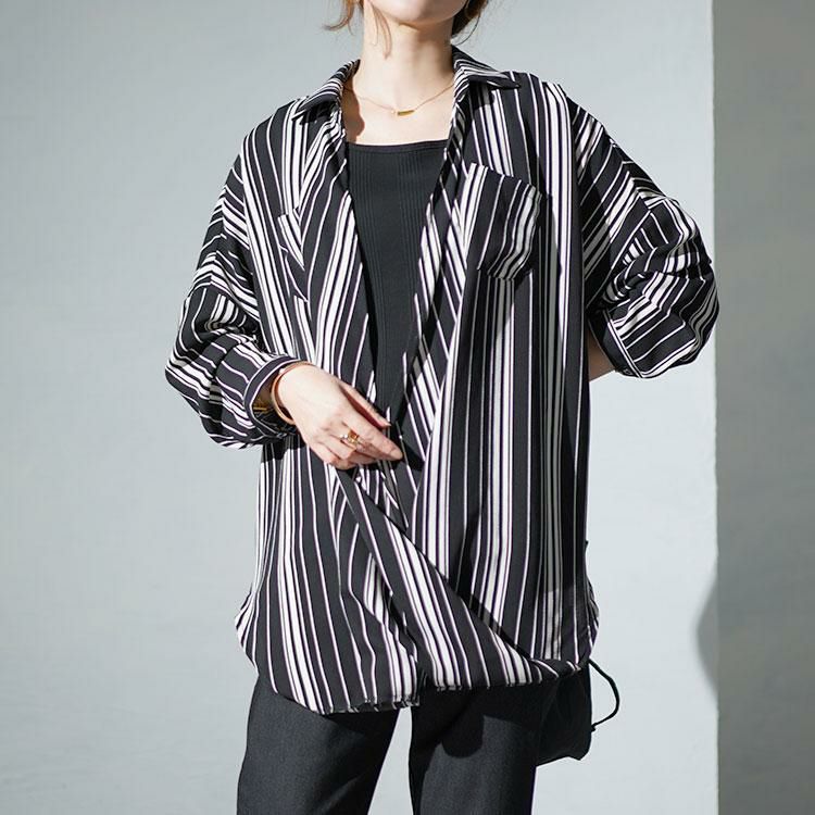 大きいサイズ レディース ランダムストライプカシュクールシャツ