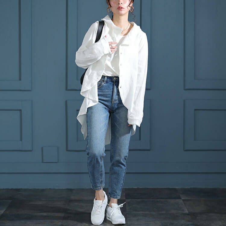 大きいサイズ レディース 楊柳コットンガーゼ変形シャツ　sw-0632