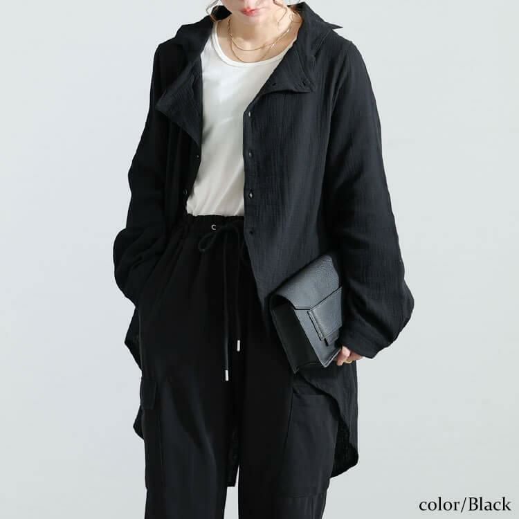 大きいサイズ レディース 楊柳コットンガーゼ変形シャツ　sw-0632 ブラック