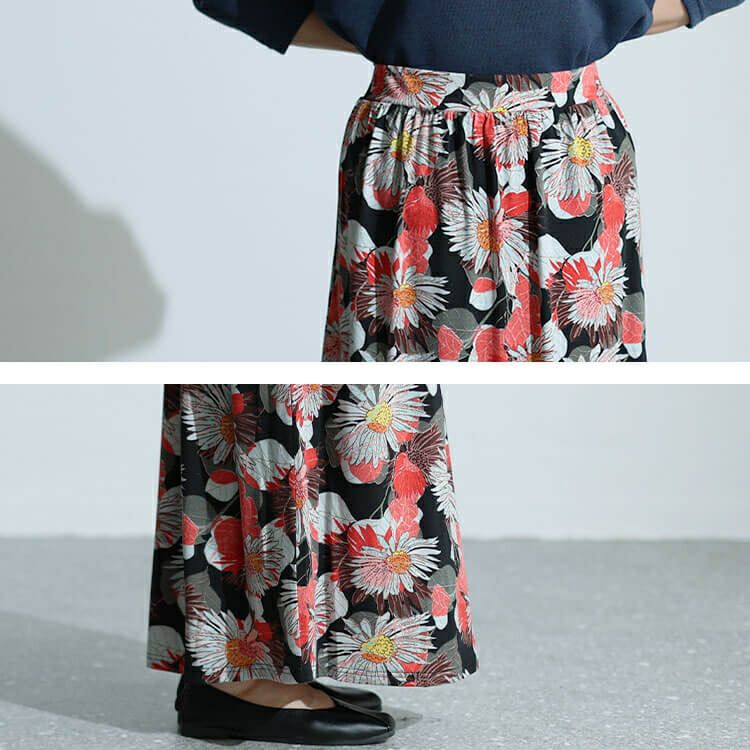 大きいサイズ レディース レトロ花柄カットスカート　sw-0625