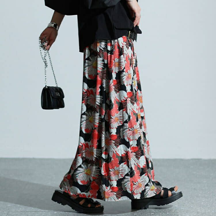 大きいサイズ レディース レトロ花柄カットスカート　sw-0625