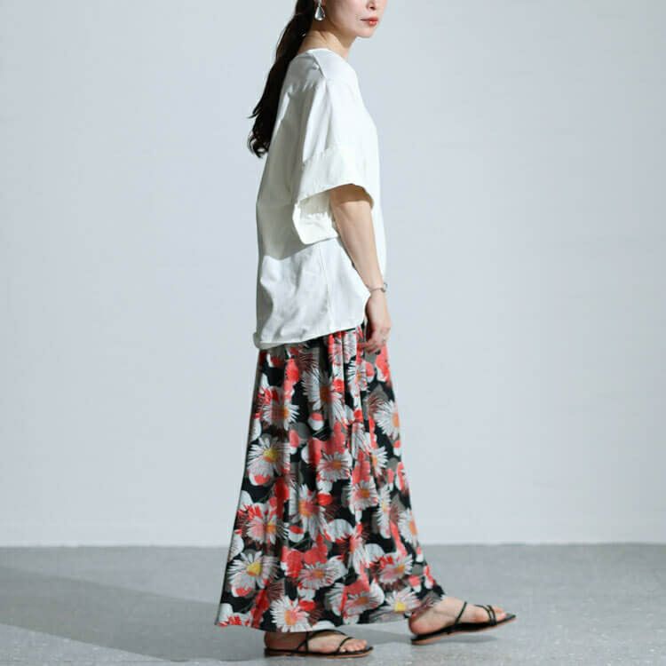 大きいサイズ レディース レトロ花柄カットスカート　sw-0625