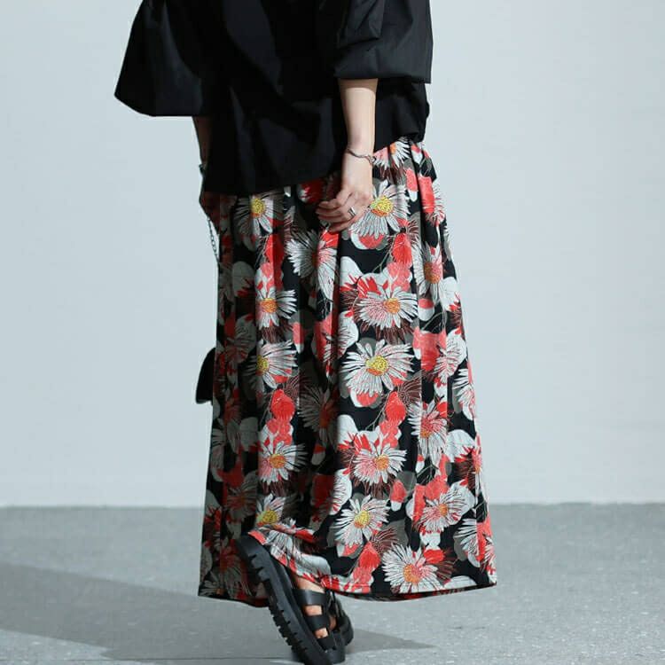 大きいサイズ レディース レトロ花柄カットスカート　sw-0625