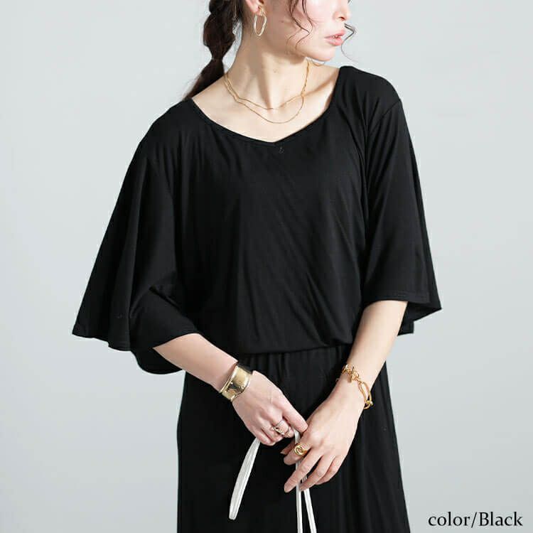 大きいサイズ レディース 接触冷感ケープスリーブハートネックワンピース　sw-0620